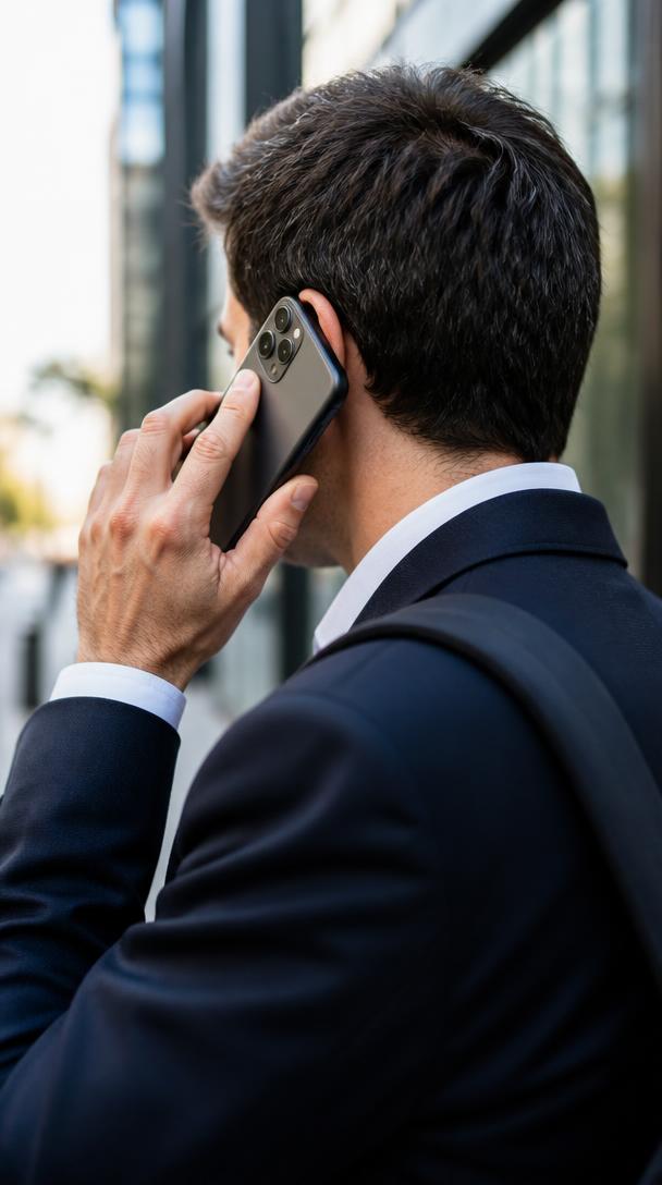 Gestor atendendo uma ligação pelo smartphone fora do escritório